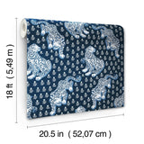 Tiger Queen Navy Peel & Stick Wallpaper with Whimsical Novelty Tigress Pattern - PrintFresh PFS6106