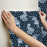 Tiger Queen Navy Peel & Stick Wallpaper with Whimsical Novelty Tigress Pattern - PrintFresh PFS6106