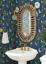 Must Love Dogs Indigo by PrintFresh x NuWallpaper Whimsical Pup and Botanical Garden Peel and Stick Wallpaper Modern Novelty - PFS6378