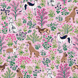 Must Love Dogs Pink Peel and Stick Wallpaper by NuWallpaper x PrintFresh - Playful dogs and florals on a pink background