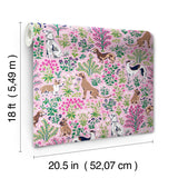 Must Love Dogs Pink Peel and Stick Wallpaper by NuWallpaper x PrintFresh - Playful Dog and Floral Pattern for Home or Rental Decor PFS6379