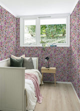 Must Love Dogs Pink Peel and Stick Wallpaper by NuWallpaper x PrintFresh - Playful Dog and Floral Pattern for Home or Rental Decor PFS6379