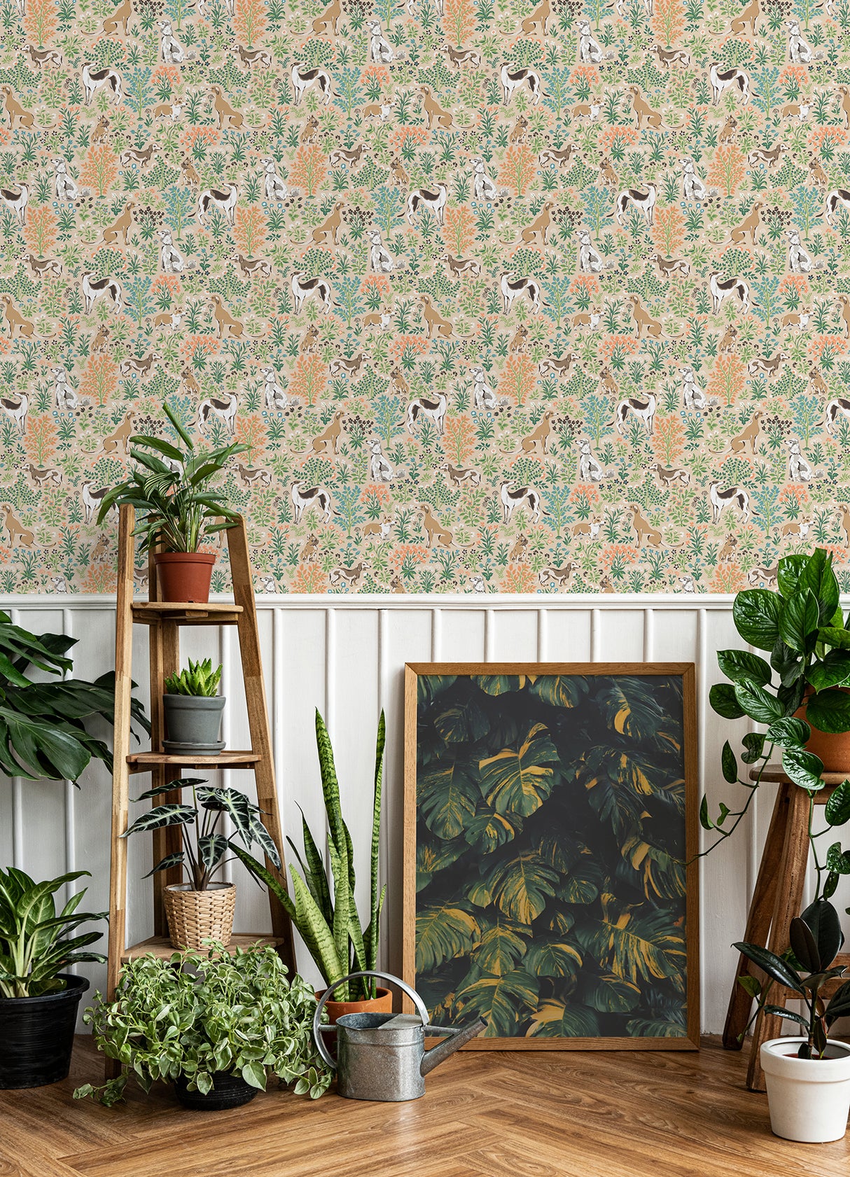 Must Love Dogs Tan by NuWallpaper x PrintFresh Peel and Stick Fully Removable Novelty Botanical Dog and Floral Pattern Wallpaper Roll - PFS6380