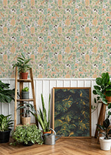 Must Love Dogs Tan by NuWallpaper x PrintFresh Peel and Stick Fully Removable Novelty Botanical Dog and Floral Pattern Wallpaper Roll - PFS6380