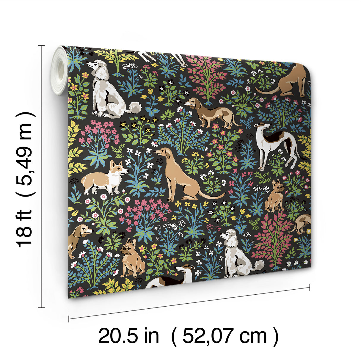 Must Love Dogs Charcoal by NuWallpaper x PrintFresh Peel and Stick Novelty Dog Floral Pattern Removable Wallpaper Roll - PFS6381