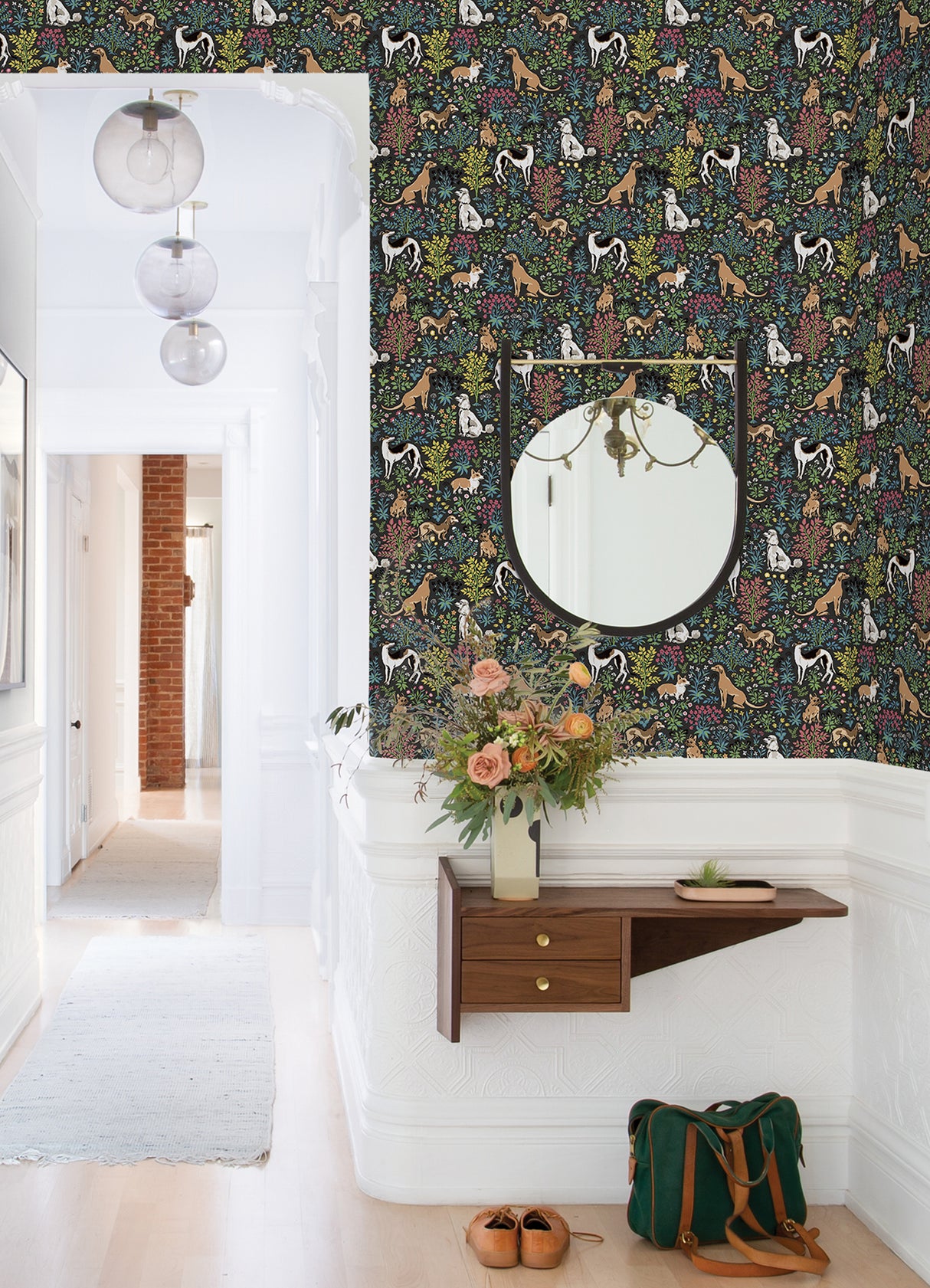 Must Love Dogs Charcoal by NuWallpaper x PrintFresh Peel and Stick Novelty Dog Floral Pattern Removable Wallpaper Roll - PFS6381