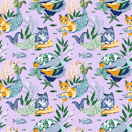 Meowing Mermaids Lavender Peel and Stick Wallpaper by NuWallpaper x PrintFresh - PFS6392