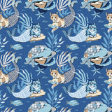 Meowing Mermaids Blue Peel and Stick Wallpaper by NuWallpaper x PrintFresh - PFS6393