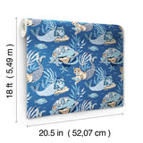 Meowing Mermaids Blue by NuWallpaper x PrintFresh Whimsical Cat Mermaid Peel and Stick Wallpaper Roll 20.5 In Wide by 18 Ft Long - PFS6393