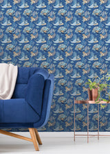 Meowing Mermaids Blue by NuWallpaper x PrintFresh Whimsical Cat Mermaid Peel and Stick Wallpaper Roll 20.5 In Wide by 18 Ft Long - PFS6393