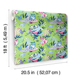 Meowing Mermaids Lime Green by NuWallpaper x PrintFresh Whimsical Underwater Cat Mermaid Novelty Peel and Stick Vinyl Wallpaper - PFS6394