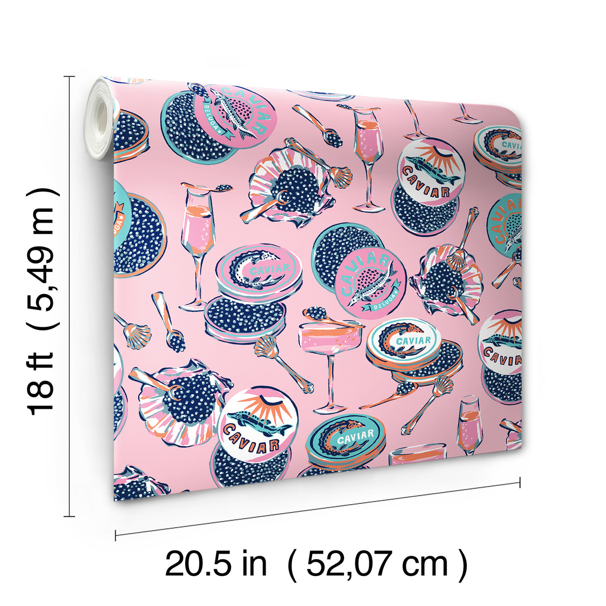 Champagne and Caviar Pink by NuWallpaper WallPops Eclectic Novelty Food and Drink Peel and Stick Fully Removable Wallpaper Roll - PFS6556