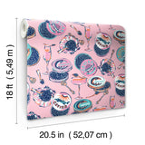 Champagne and Caviar Pink by NuWallpaper WallPops Eclectic Novelty Food and Drink Peel and Stick Fully Removable Wallpaper Roll - PFS6556