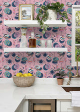 Champagne and Caviar Pink by NuWallpaper WallPops Eclectic Novelty Food and Drink Peel and Stick Fully Removable Wallpaper Roll - PFS6556