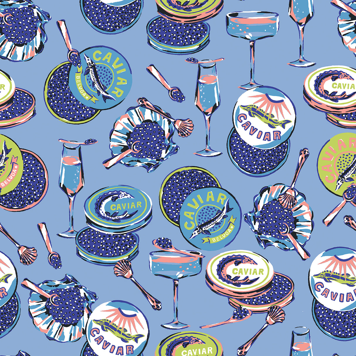 Champagne and Caviar Blue Peel and Stick Wallpaper by NuWallpaper - PFS6557