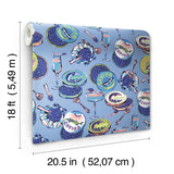 Champagne and Caviar Blue by NuWallpaper PrintFresh Eclectic Food and Drink Peel and Stick Removable Repositionable Wallpaper Roll - PFS6557