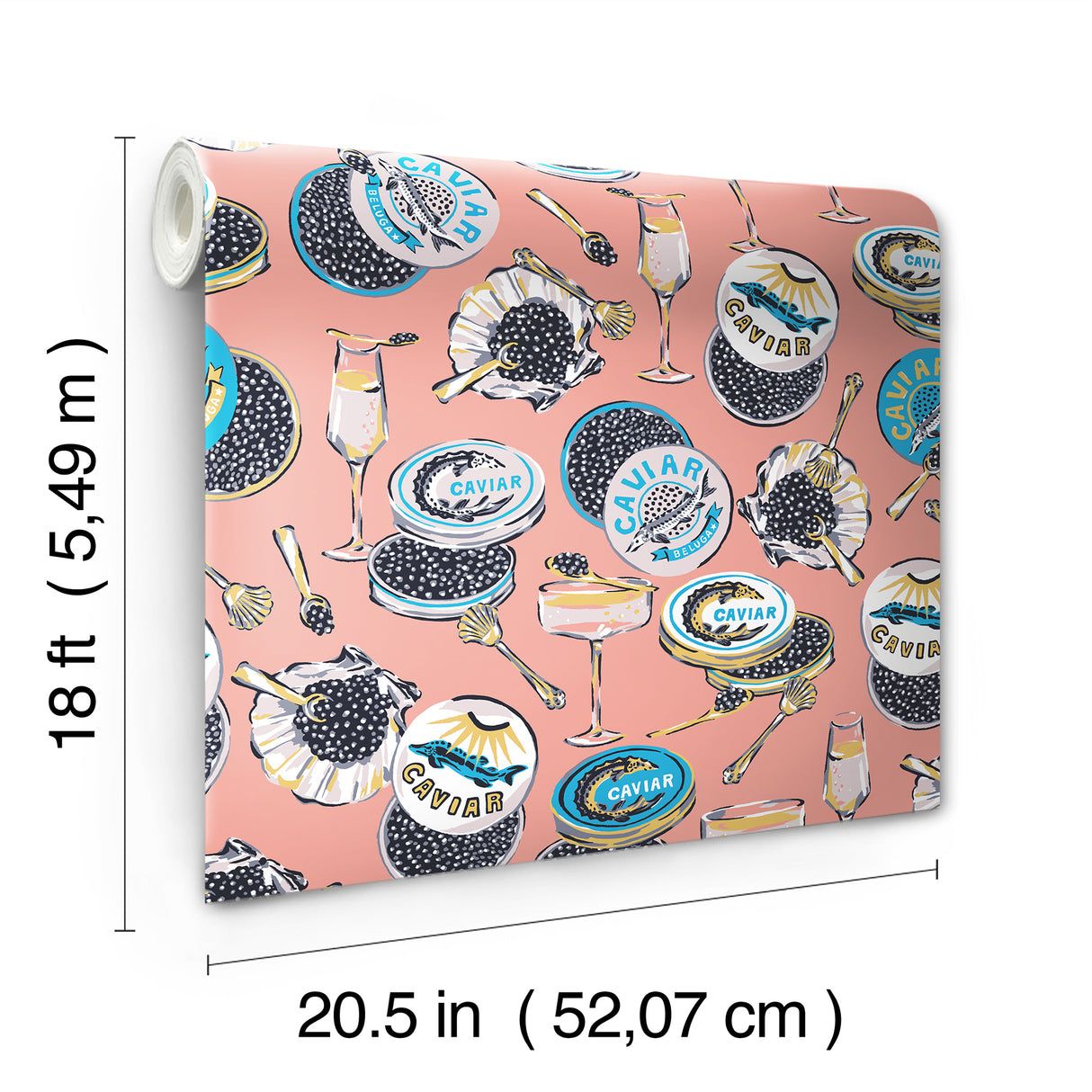 Champagne and Caviar Salmon Peel and Stick Wallpaper Eclectic Whimsical Novelty Food and Drink Pattern WallPops by NuWallpaper - PFS6558