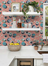 Champagne and Caviar Salmon Peel and Stick Wallpaper Eclectic Whimsical Novelty Food and Drink Pattern WallPops by NuWallpaper - PFS6558