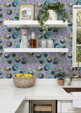 Champagne and Caviar Lavendar by NuWallpaper Peel and Stick Wallpaper - Eclectic Food and Drink Novelty Design, 20.5-in x 18-ft Roll - PFS6559
