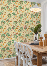 Hen House Butter Yellow by NuWallpaper PrintFresh Cozy Hens and Fruit Trees Eclectic Countryside Pastoral Peel and Stick Wallpaper - PFS6560