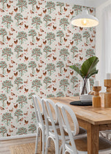 Hen House Linen by NuWallpaper from the PrintFresh Collection Eclectic Countryside Pastoral Hens and Fruit Trees Peel and Stick Wallpaper - PFS6561