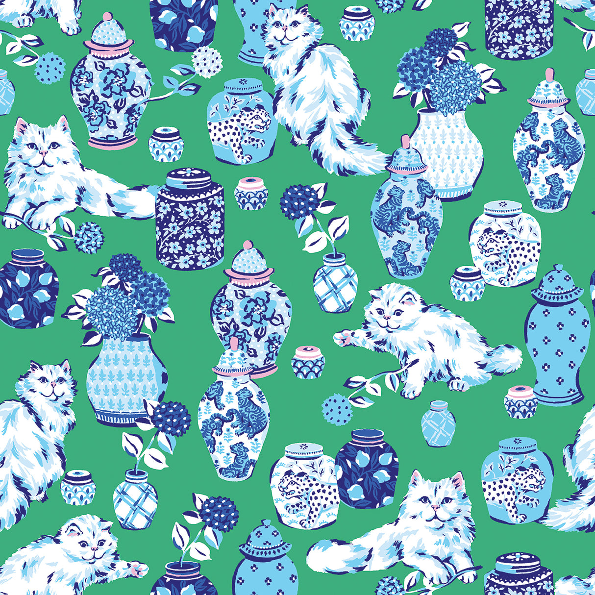 Fancy Cats Green Peel and Stick Wallpaper by NuWallpaper - PFS6563