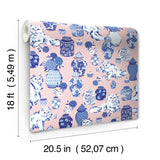 Fancy Cats Pink by NuWallpaper PrintFresh Eclectic Blue and White Fluffy Cat and Ginger Jar Peel and Stick Wallpaper - PFS6564