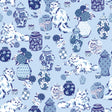 Fancy Cats Blue Peel and Stick Wallpaper by NuWallpaper featuring fluffy white cats and classic blue and white ginger jar pottery on a light blue background