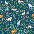 Must Love Cats Indigo Peel and Stick Wallpaper by NuWallpaper featuring whimsical illustrated cats among colorful botanical florals on a deep indigo background