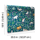 Must Love Cats Indigo by NuWallpaper PrintFresh Whimsical Illustrated Cats and Colorful Botanical Garden Peel and Stick Wallpaper - PFS6566