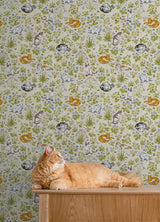 Must Love Cats Linen by NuWallpaper Eclectic Illustrated Cats and Colorful Botanical Garden Peel and Stick Wallpaper - PFS6568