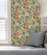 Clementine Garden Ochre Peel & Stick Wallpaper with Fruit Motif - NuWallpaper PLS4200