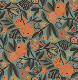 Clementine Garden Teal Peel & Stick Wallpaper with Bohemian Fruit Pattern - Brewster PLS4201