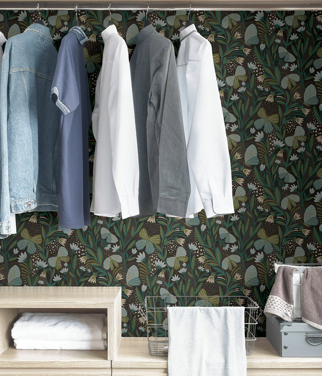 Papillon Flutter Chocolate Peel & Stick Wallpaper with Whimsical Botanical Butterflies - NuWallpaper PLS4202