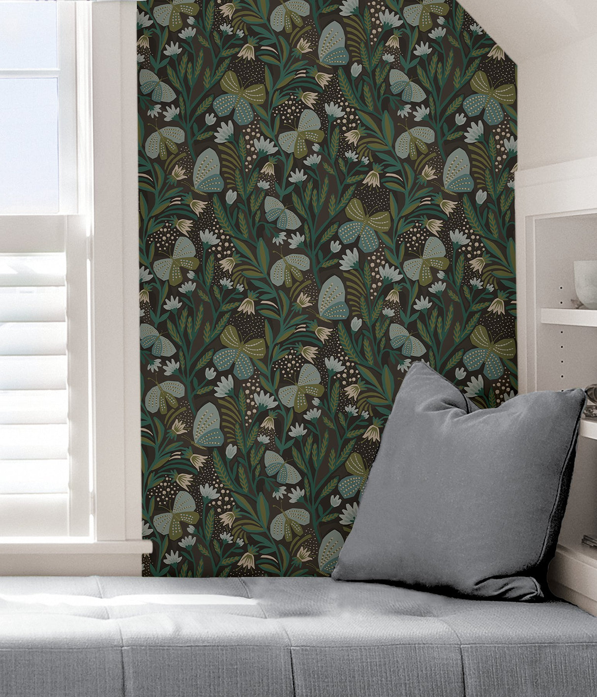 Papillon Flutter Chocolate Peel & Stick Wallpaper with Whimsical Botanical Butterflies - NuWallpaper PLS4202