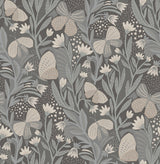 Papillion Flutter Blue Grey Peel & Stick Wallpaper with Whimsical Botanical Butterfly Pattern - NuWallpaper PLS4203