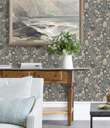Papillion Flutter Blue Grey Peel & Stick Wallpaper with Whimsical Botanical Butterfly Pattern - NuWallpaper PLS4203