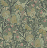 Papillon Flutter Sage Peel & Stick Wallpaper with Whimsical Botanical Leaves Pattern - PLS4204
