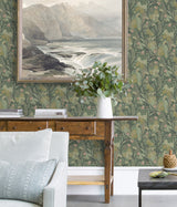 Papillon Flutter Sage Peel & Stick Wallpaper with Whimsical Botanical Leaves Pattern - PLS4204