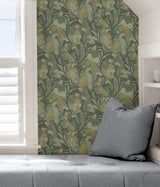Papillon Flutter Sage Peel & Stick Wallpaper with Whimsical Botanical Leaves Pattern - PLS4204