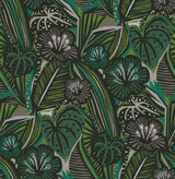 LotusLand Greens Peel & Stick Wallpaper with Eclectic Botanical Leaves Pattern - PLS4205