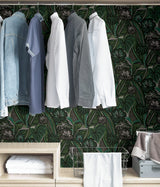 LotusLand Greens Peel & Stick Wallpaper with Eclectic Botanical Leaves Pattern - PLS4205
