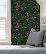 LotusLand Greens Peel & Stick Wallpaper with Eclectic Botanical Leaves Pattern - PLS4205