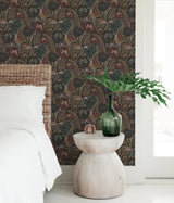 LotusLand Coral Teal Peel & Stick Wallpaper with Eclectic Botanical Leaves Pattern - Brewster PLS4206
