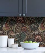 LotusLand Coral Teal Peel & Stick Wallpaper with Eclectic Botanical Leaves Pattern - Brewster PLS4206