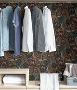 LotusLand Coral Teal Peel & Stick Wallpaper with Eclectic Botanical Leaves Pattern - Brewster PLS4206