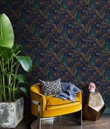 Ethereal Cosmos Navy Peel & Stick Wallpaper with Bohemian Outer Space Pattern - NuWallpaper PLS4208