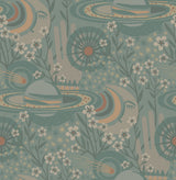 Ethereal Cosmos Teal Peel & Stick Wallpaper with Bohemian Stars & Outer Space Pattern - Brewster PLS4209
