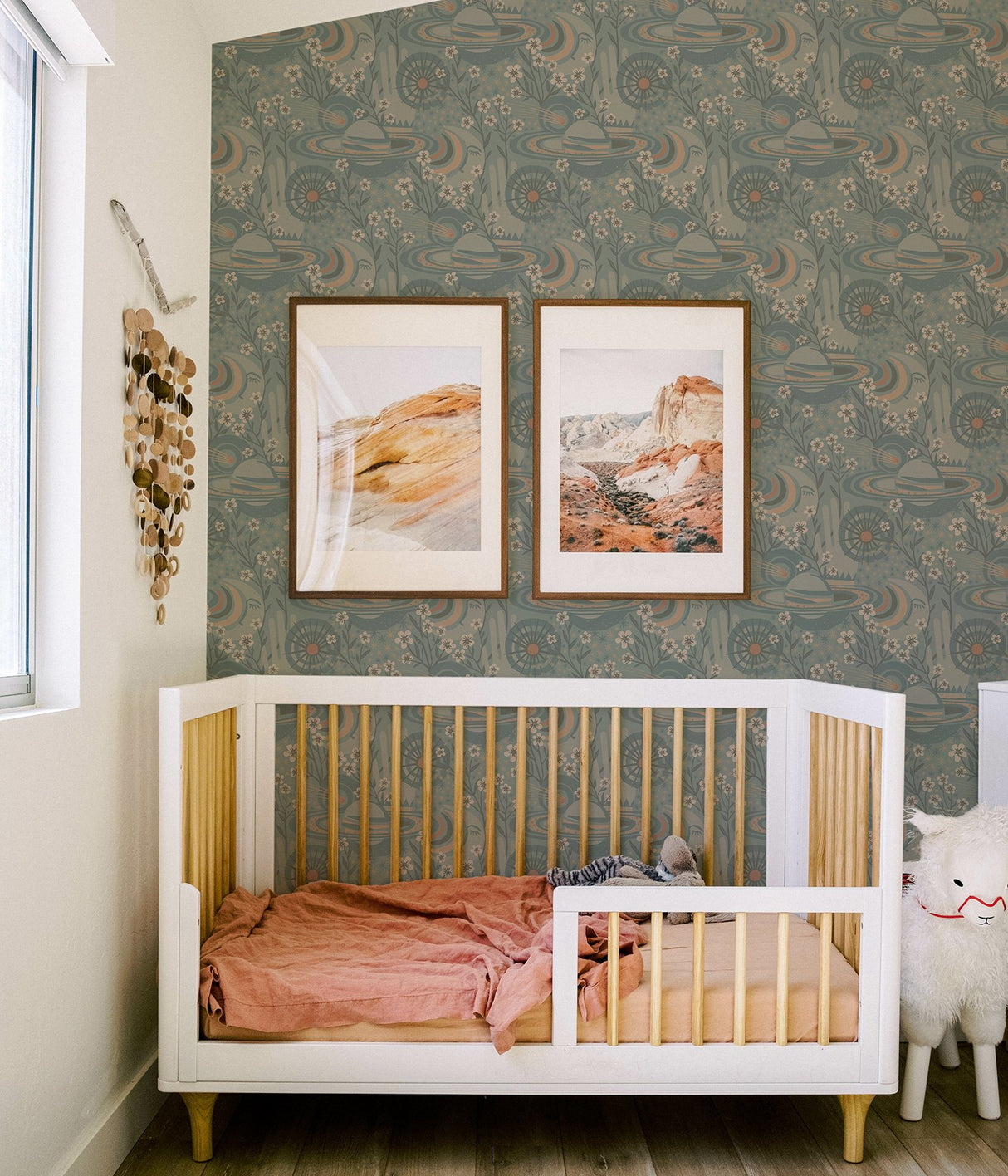 Ethereal Cosmos Teal Peel & Stick Wallpaper with Bohemian Stars & Outer Space Pattern - Brewster PLS4209