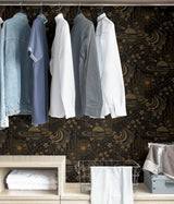 Ethereal Cosmos Black Peel & Stick Wallpaper with Bohemian Outer Space Stars Pattern - NuWallpaper PLS4210